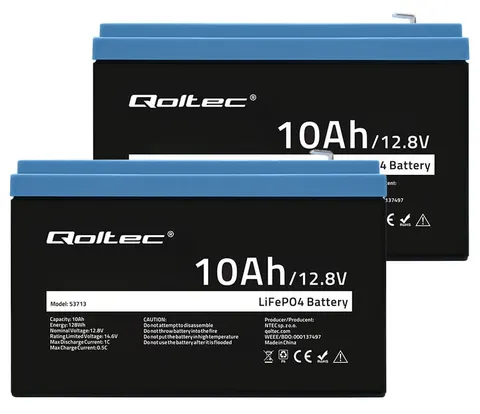 2x akumulator Qoltec LiFePO4 12.8V 10Ah (10A) + bezobsługowy BMS
