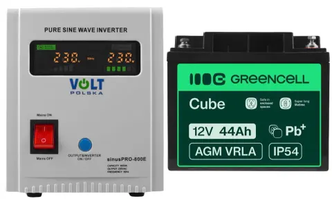 Zestaw: zasilacz awaryjny Volt Sinus Pro 800E 800VA/500W + akumulator Green Cell AGM VRLA 12V 44Ah
