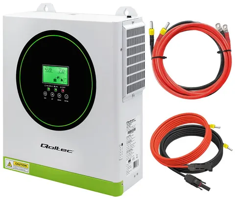 Zestaw: hybrydowy inwerter solarny Off-Grid Qoltec Power Factor 1.0 24V 3500W 100A 500V + przewody solarne do połączenia