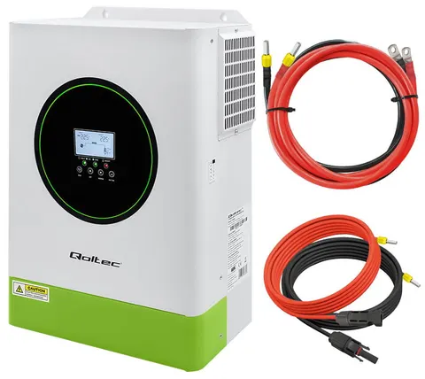 Zestaw: hybrydowy inwerter solarny Off-Grid Qoltec Power Factor 1.0 48V 6200W 120A 500V + przewody solarne do połączenia