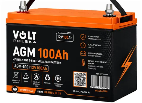 Akumulator Volt Polska Hermes Plus VRLA AGM 12V 100Ah + adapter słupek M8 na klemę
