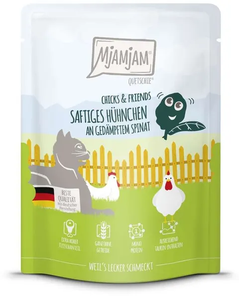 Mjamjam Cat soczysty kurczak z gotowanym na parze szpinakiem
