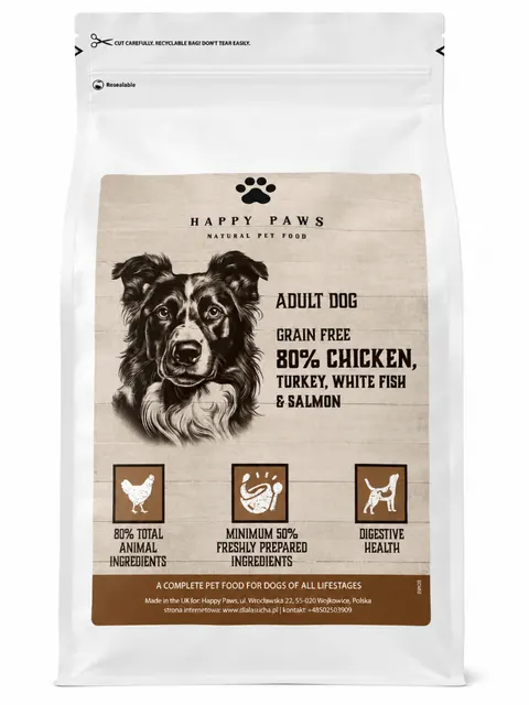 Happy Paws Wilderness 80% kurczak, indyk, biała ryba i łosoś