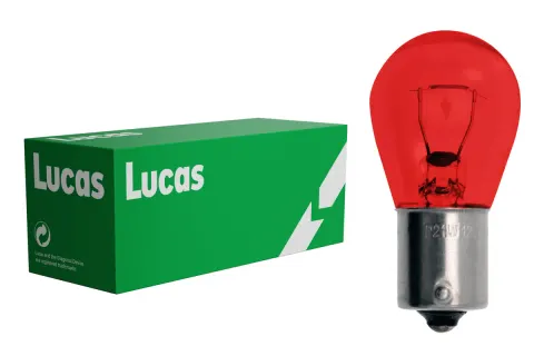 Żarówki samochodowe P21W 12V 21W BA15s czerwone Lucas – 10 szt.