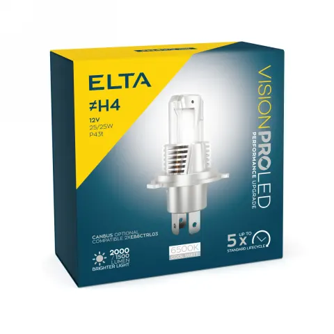 Żarówki samochodowe LED H4 12V 15W P43t 6500K ELTA – komplet 2 szt.