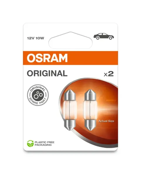 Żarówki samochodowe C10W 12V 10W SV8,5 OSRAM, nr kat. 6438-2BL – 2 szt.