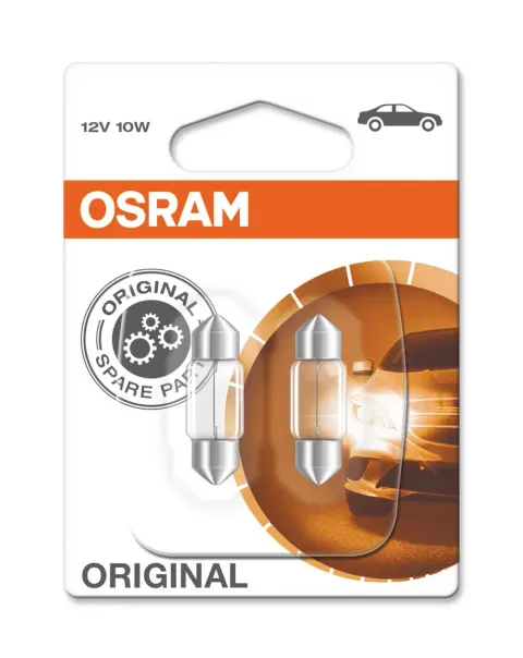 Żarówki samochodowe C10W 12V 10W SV8,5 OSRAM, nr kat. 6438-02B – 2 szt.