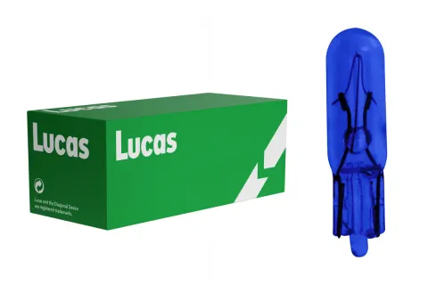 Żarówki samochodowe W1,2W 12V 1,2W W2x4,6d niebieskie Lucas – 10 szt.