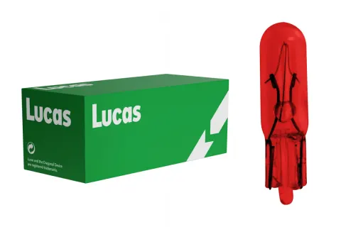 Żarówki samochodowe W1,2W 12V 1,2W W2x4,6d czerwone Lucas – 10 szt.