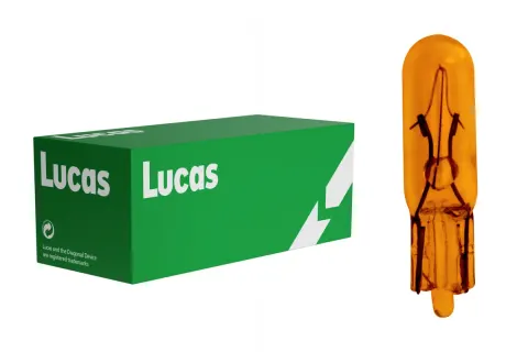 Żarówki samochodowe W1,2W 12V 1,2W W2x4,6d pomarańczowe Lucas – 10 szt.