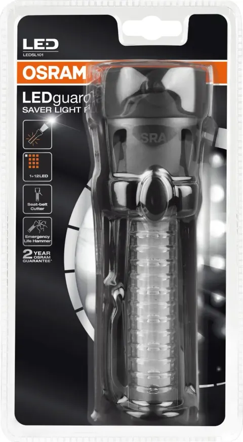 Latarka samochodowa OSRAM LEDguardian Saver Light Plus SL101 – młotek i nóż do pasów