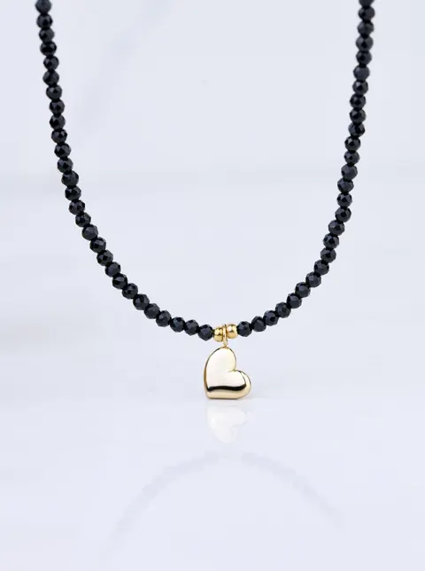 Choker serduszko, Onyks, stal pozłacana S308692Z00