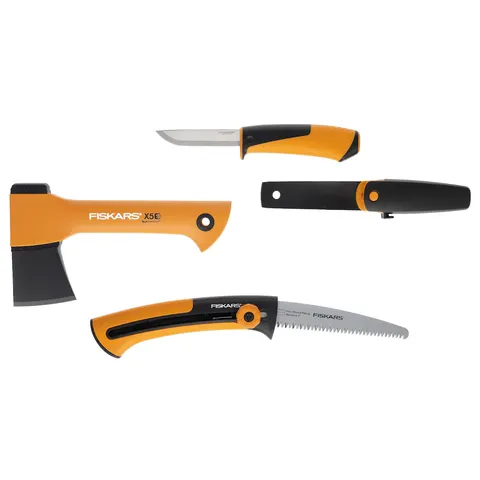 Zestaw kemping FISKARS siekiera X5 + nóż Hardware + piła 1057912