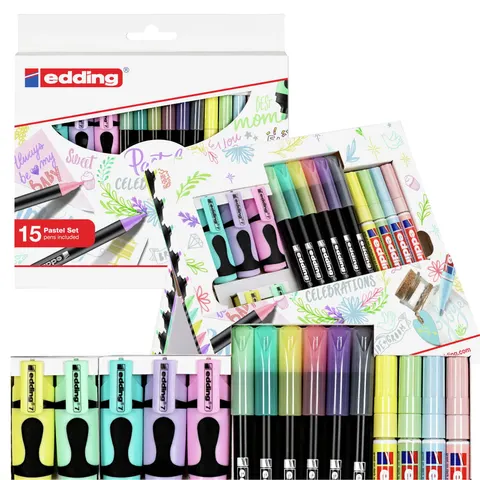 Zestaw Mix Mini Markery, Zakreślacze, Pisaki Edding Pastelowy 15S