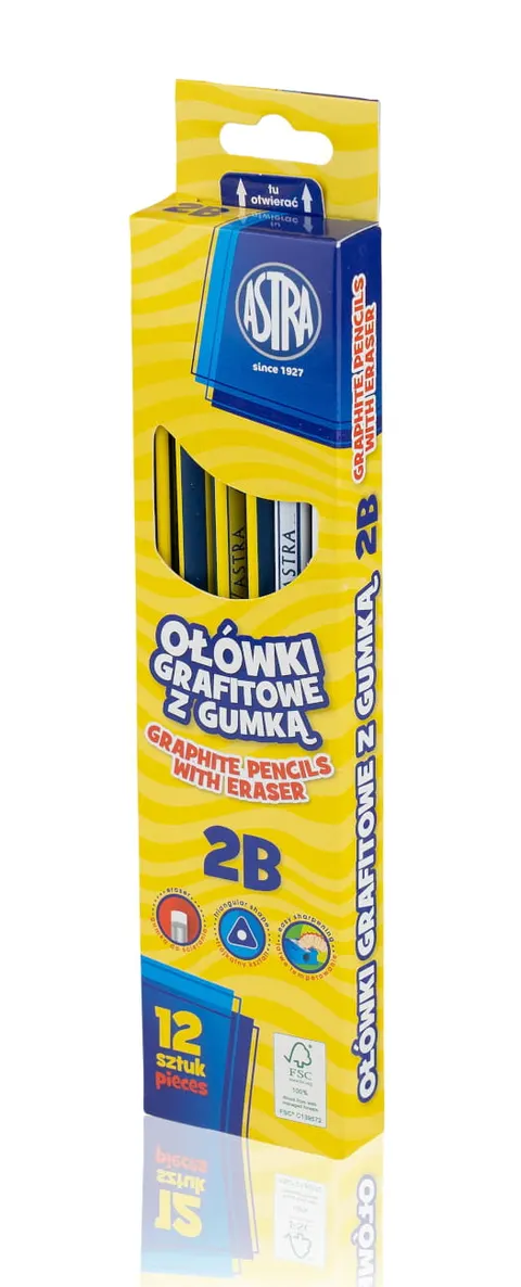 Ołówek Grafitowy 2B Z Gumką Astra 206120012 KOMPLET 12szt