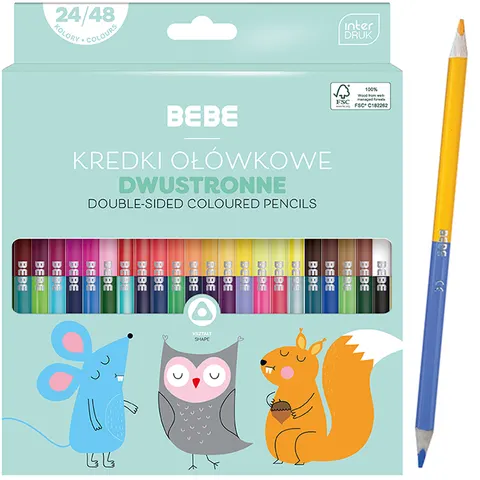 Kredki Ołówkowe Trójkątne Dwustronne 24 Sztuki 48 Kolorów BB Kids Interdruk