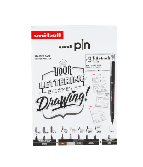 Zestaw do Letteringu Kaligrafii Pędzelki Brushe UNI PIN 200 Case Lettering