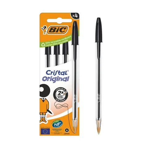 Długopis BIC Cristal Original Czarny 4 Sztuki Pudełko