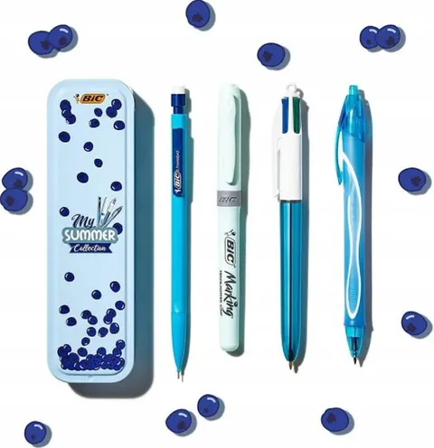 Zestaw 4 Przyborów Niebieskich Metalowe Pudełko BIC My Summer Collection