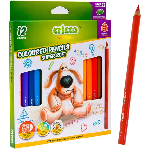 Kredki Trójkątne Grube Jumbo Cricco 12 Kolorów Super Soft