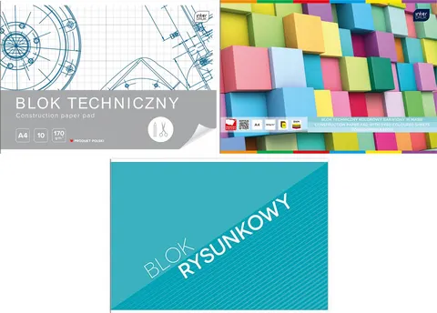 Zestaw Bloków Technicznych + Rysunkowych A4 Interdruk 3 Sztuki Komplet