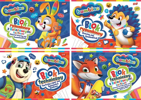 Zestaw Bloków Technicznych + Rysunkowych A4 Bambino 4 Sztuki Komplet