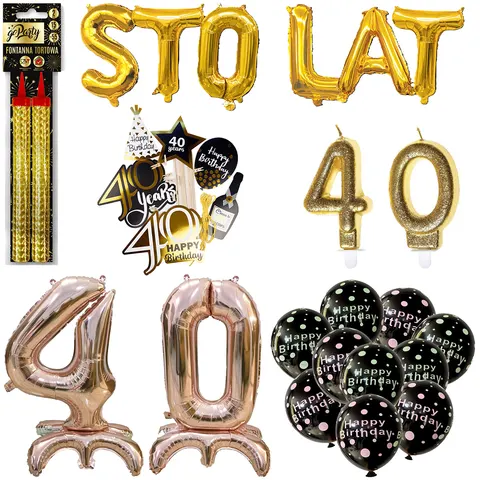 Zestaw 40. Urodziny Go Party 8 Elementów Balony + Dekoracje + Świeczki
