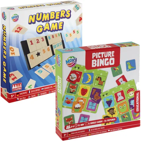 Zestaw Gier Rodzinnych Liczbowa + Obrazkowa Bingo Moxy