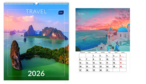 Kalendarz Ścienny Planszowy Miesięczny 33,5x40cm Podróże 2026 Interdruk