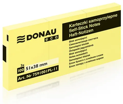 Notes Samoprzylepny Donau Eco 51x38mm Żółty