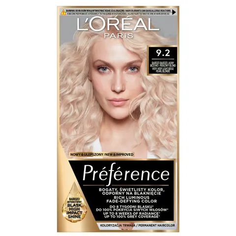 Loreal FERIA-PREFERENCE FARBA KOLORYZUJĄCA 92 BARDZO JASNY BEŻOWO-PERŁOWY BLOND