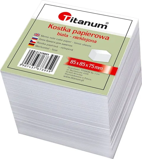 Kostka papierowa nieklejona Titanum biała 83x83x75