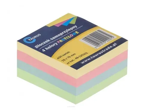 Notes samoprzylepny Taurus 76x76mm 400K - 4 kolory pastelowe, 48-120101
