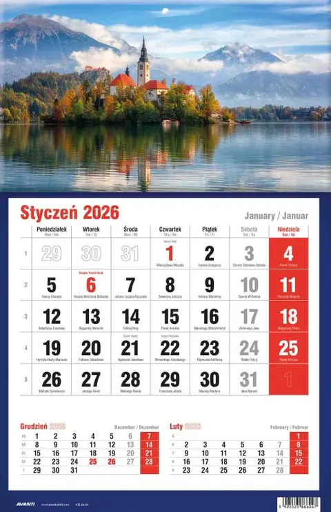 KALENDARZ 2026 Ścienny Jednodzielny KTJ 26-20