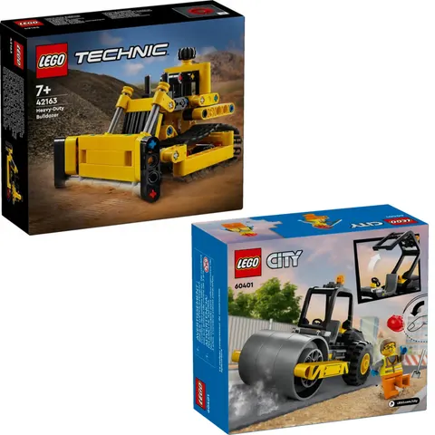 LEGO Technic 42163 + City 60401 – Buldożer Heavy-Duty i Walec Budowlany