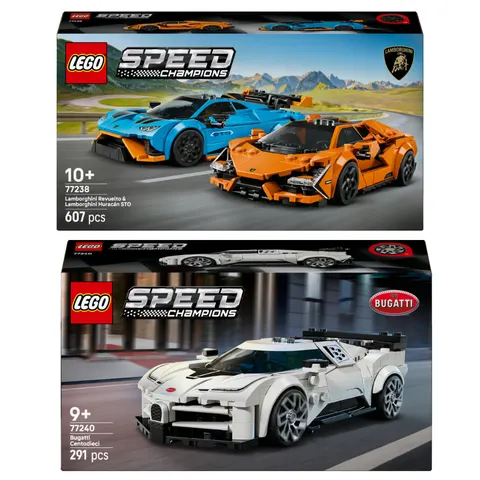 LEGO Speed Champions 77238 + 77240 Lamborghini Revuelto i STO + Bugatti
