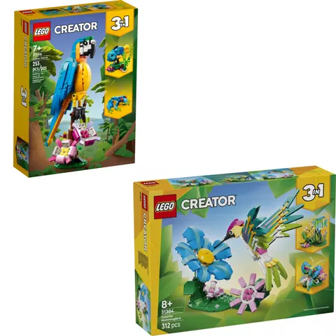 LEGO Creator 3w1 31384+31136 Kolorowy koliber i Egzotyczna papuga