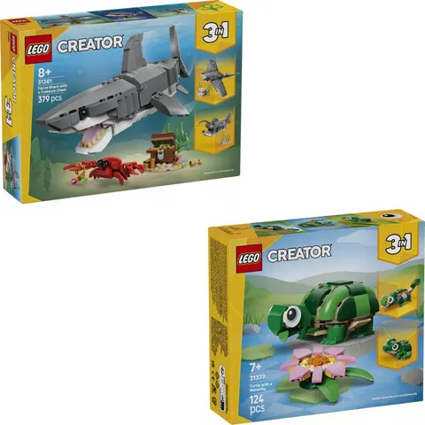 LEGO Creator 3w1 31381+31377 Groźny rekin Żółw i kwiat lilii wodnej
