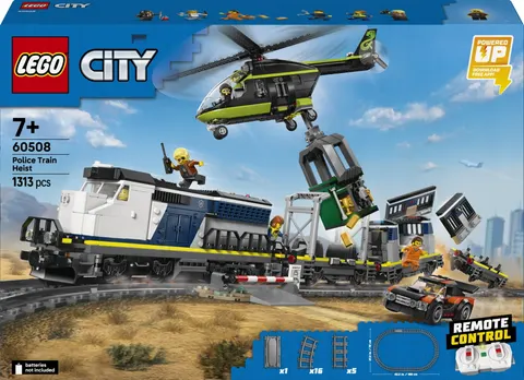 LEGO City 60508 Napad na policyjny pociąg Powered Up Helikopter Samochód