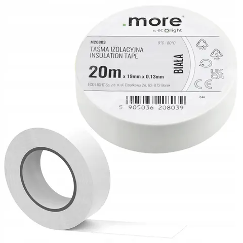 Taśma izolacyjna 19mm x 0,13mm BIAŁA 20m 1szt.