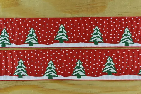 Wstążka rypsowa 25mm czerwona zima 50cm