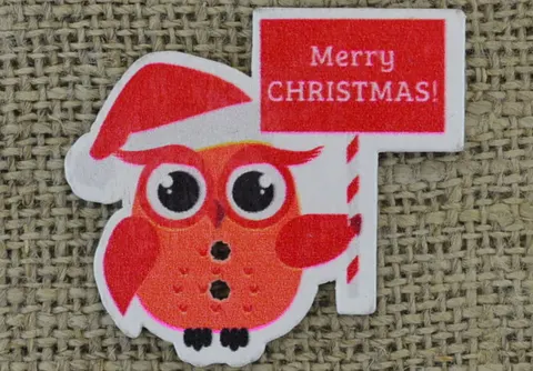 [ś07305] Guzik sowa z tabliczką Merry CHRISTMAS!