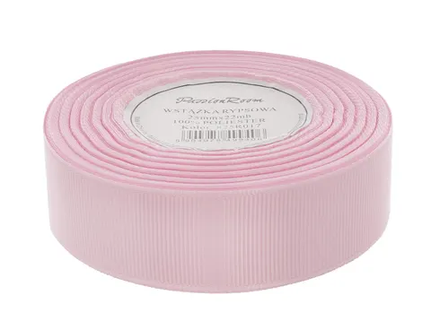 Wstążka rypsowa 25mm 22mb bladoróżowa