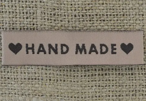 [s05101] Metki do wszywania "HAND MADE" serce brązowe 4szt