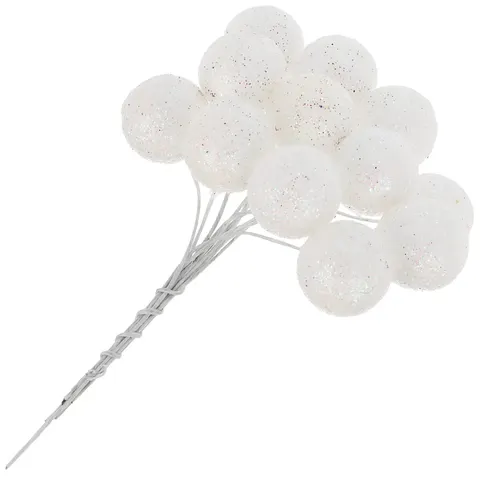 [67xg6012] Kulki brokatowe na druciku 2,5cm 12szt białe