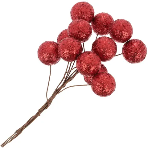 [67xg6003] Kulki brokatowe na druciku 2,5cm 12szt czerwone