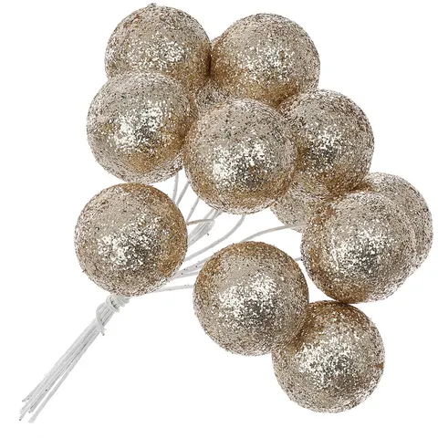 [680142] Kulki brokatowe na druciku 2,5cm 12szt bladozłote