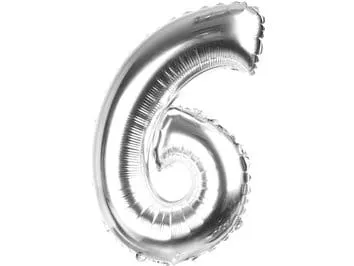 [hs0406] Balon foliowy cyferka 6 40cm srebrna