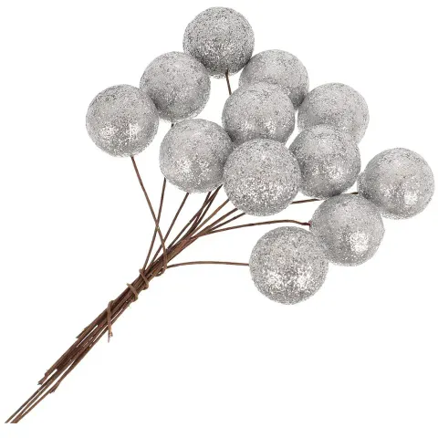 [67xg6001] Kulki brokatowe na druciku 2,5cm 12szt srebrne