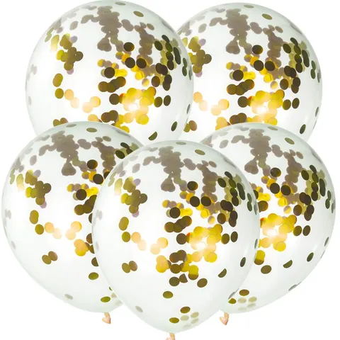 [d0359] Balony krystaliczne z konfetti złote 5szt